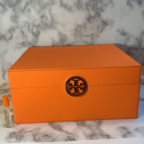 Tory Burch Orange & Gold Leather Storage Box - Picture 10 of 13